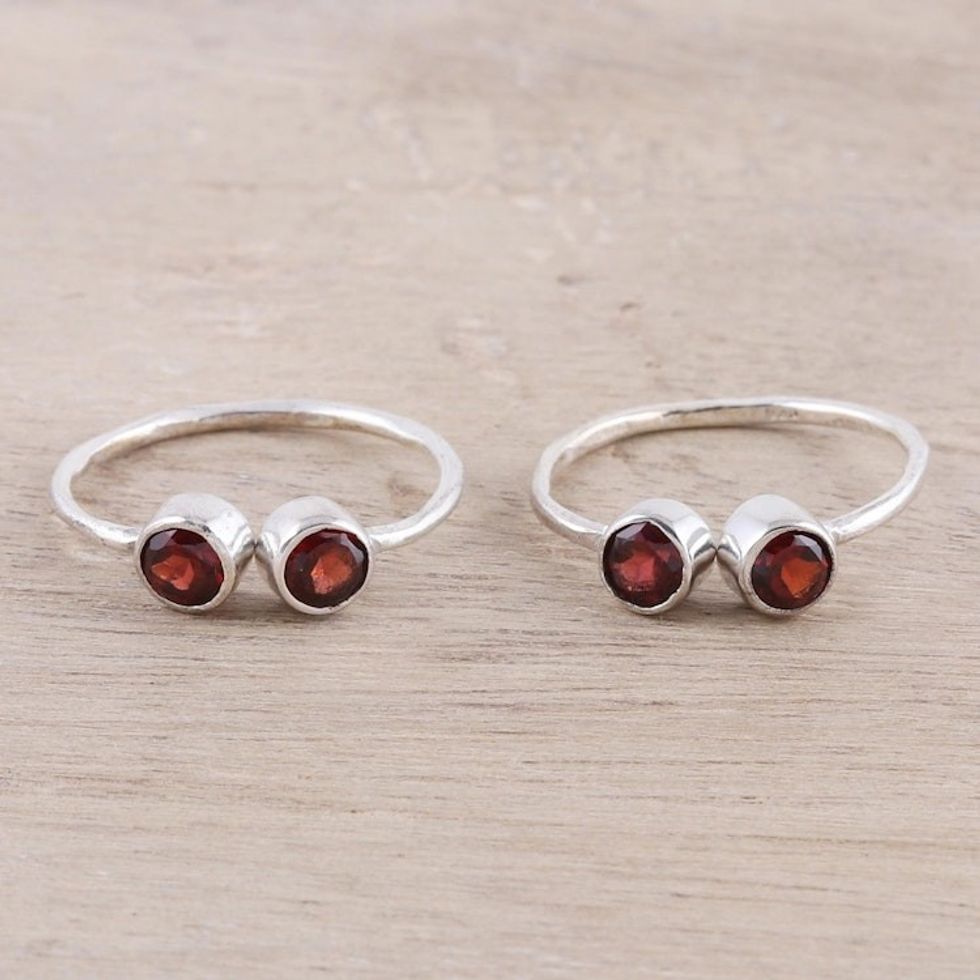 Sparkling Garnet Toe Rings Crafted in India Pair 'Twin Elegance'