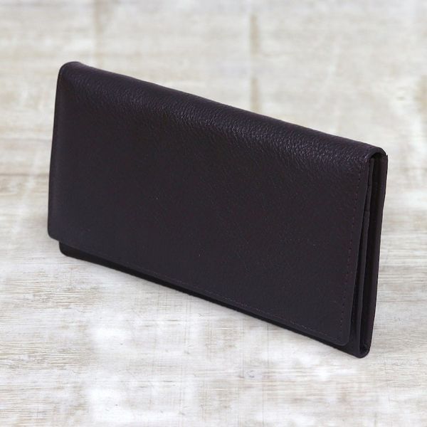 Alternate image for Handmade Leather Wallet in Espresso from India Stylish Woman in Espresso