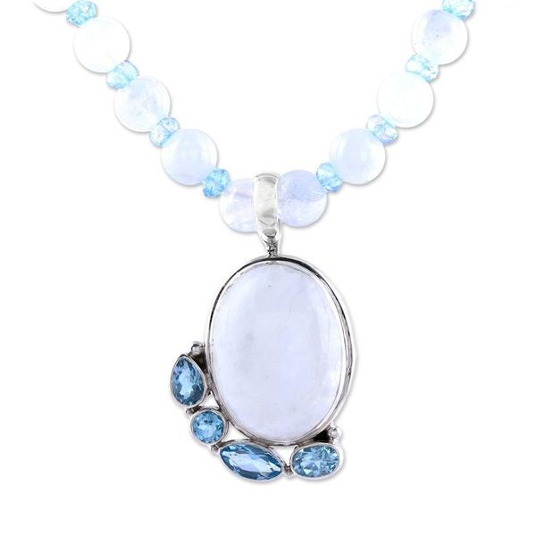 Alternate image for Rainbow Moonstone and Blue Topaz Beaded Pendant Necklace Everlasting Glow