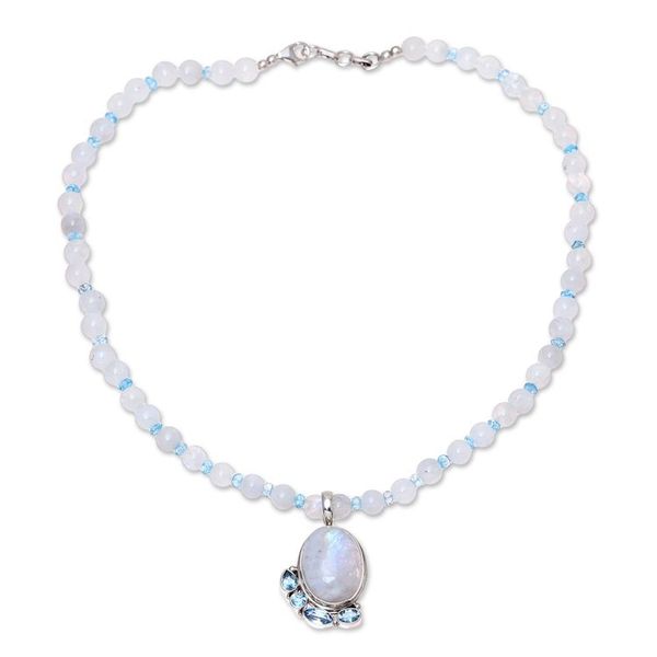 Alternate image for Rainbow Moonstone and Blue Topaz Beaded Pendant Necklace Everlasting Glow