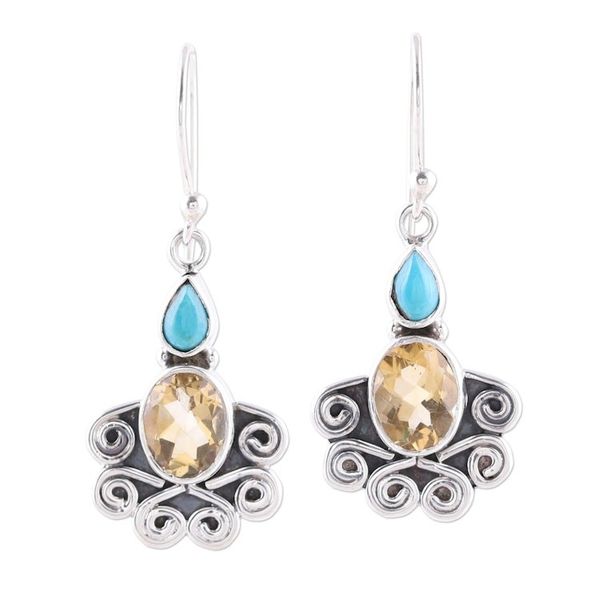 Alternate image for Citrine Oval and Sterling Silver Scrollwork Dangle Earrings Sun Salutations