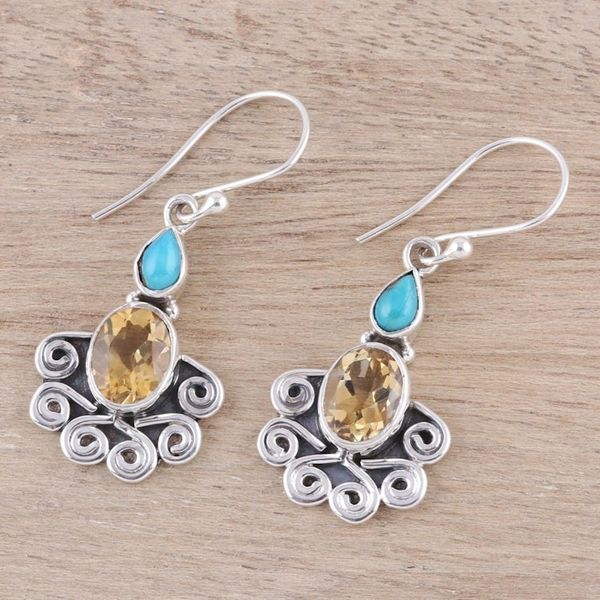 Alternate image for Citrine Oval and Sterling Silver Scrollwork Dangle Earrings Sun Salutations