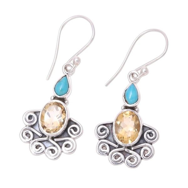 Alternate image for Citrine Oval and Sterling Silver Scrollwork Dangle Earrings Sun Salutations