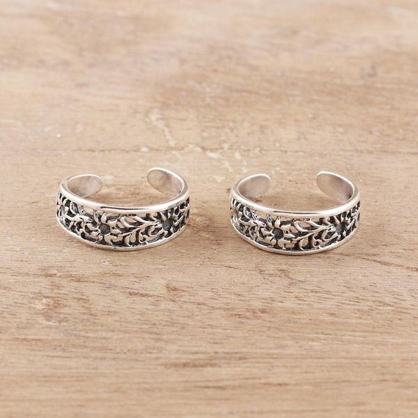 Alternate image for Floral Openwork Sterling Silver Toe Rings from India Pair Floral Trellis