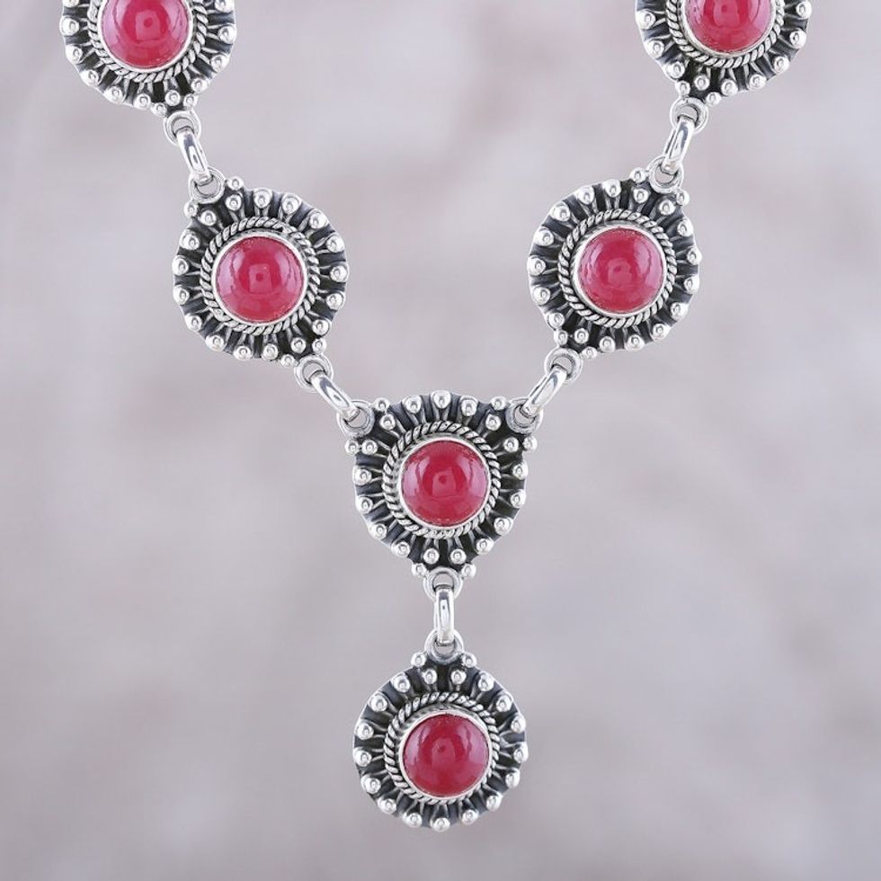 Jasper Link Pendant Necklace from India 'Red Mystique'