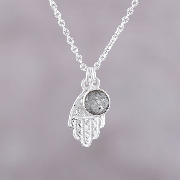 Alternate image for Labradorite Hamsa Pendant Necklace from India Swinging Hamsa