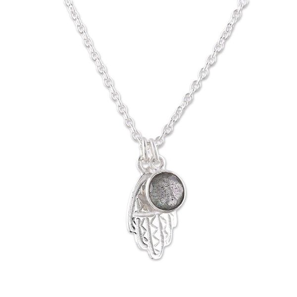 Alternate image for Labradorite Hamsa Pendant Necklace from India Swinging Hamsa
