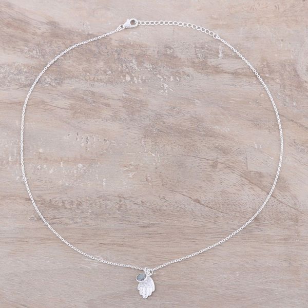 Alternate image for Labradorite Hamsa Pendant Necklace from India Swinging Hamsa