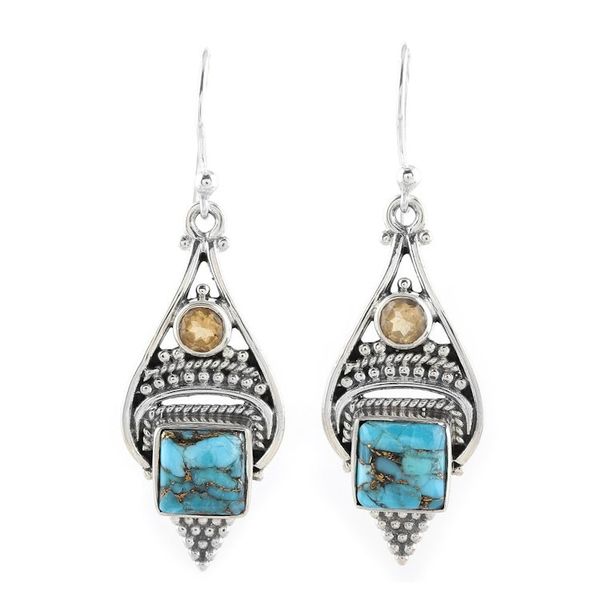 Alternate image for Citrine and Composite Turquoise Dangle Earrings from India Mythic Ocean