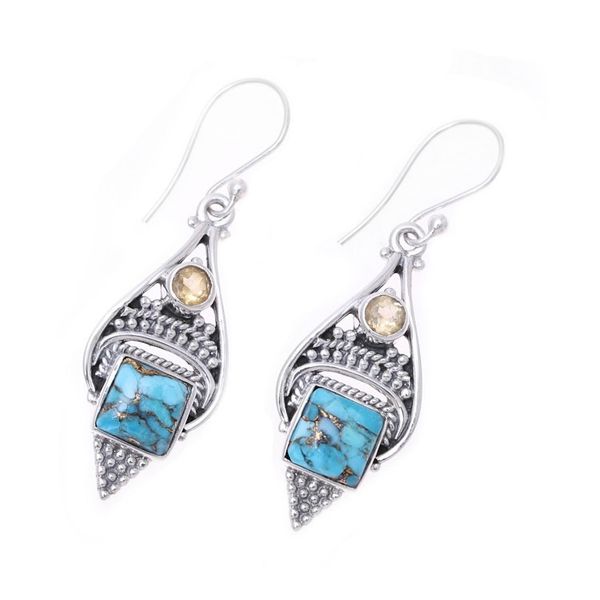 Alternate image for Citrine and Composite Turquoise Dangle Earrings from India Mythic Ocean