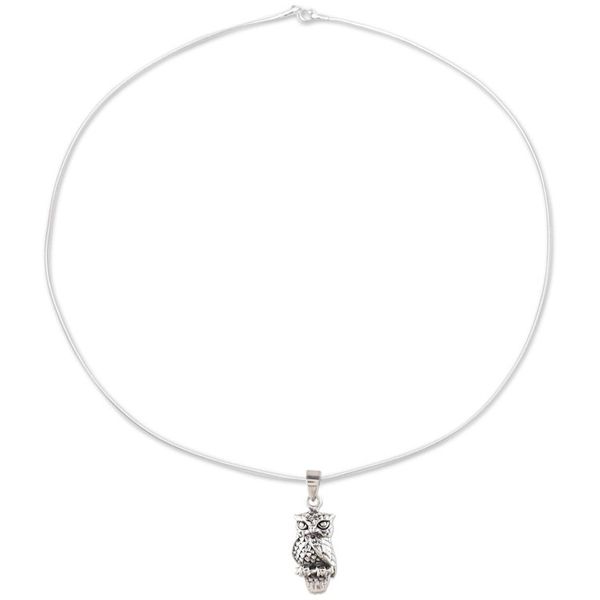 Alternate image for Sterling Silver Owl Pendant Necklace from India Magnificent Owl