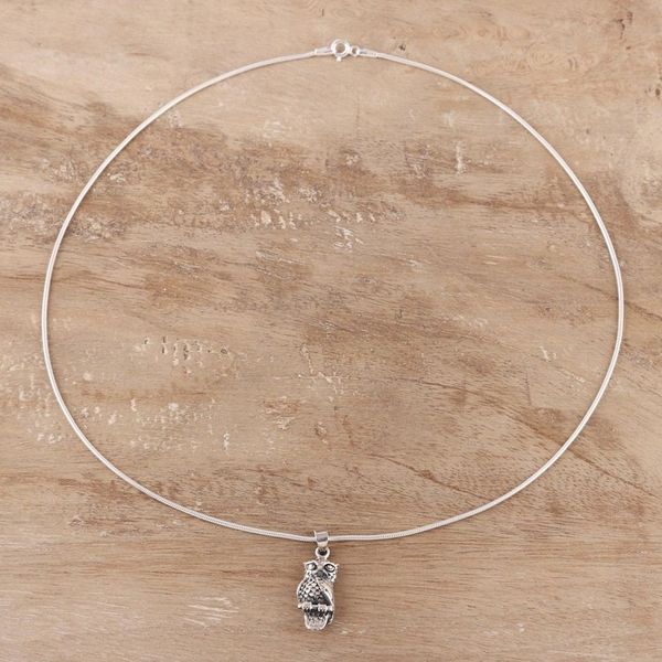 Alternate image for Sterling Silver Owl Pendant Necklace from India Magnificent Owl