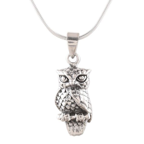 Alternate image for Sterling Silver Owl Pendant Necklace from India Magnificent Owl