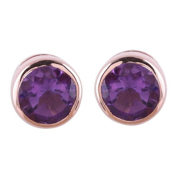 Alternate image for 22k Rose Gold Plated Faceted Amethyst Stud Earrings Sparkling World