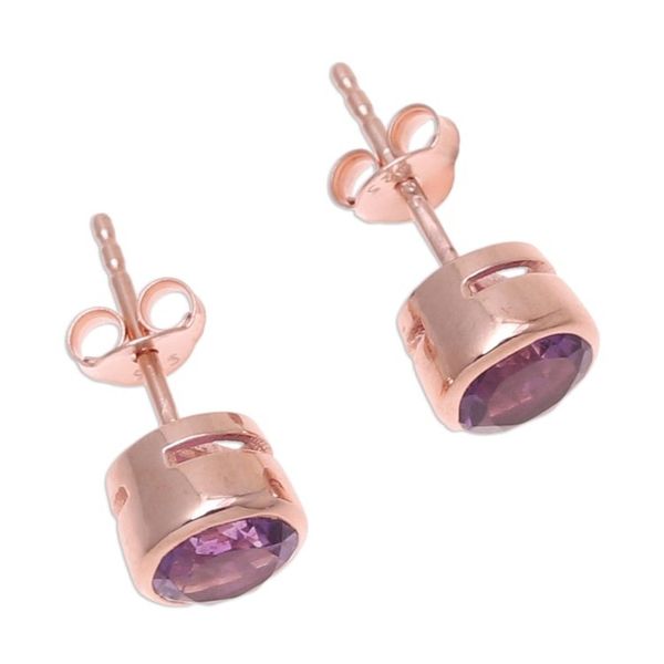 Alternate image for 22k Rose Gold Plated Faceted Amethyst Stud Earrings Sparkling World