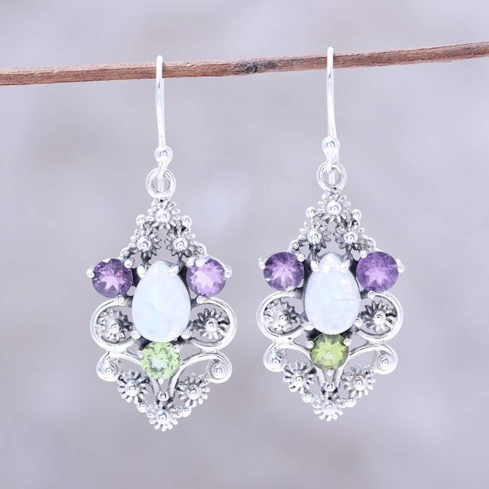 Sparkling Multi-Gemstone Dangle Earrings from India 'Sparkling Glory'