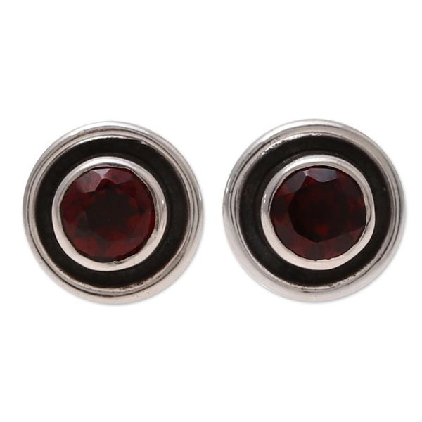 Alternate image for Circular Faceted Garnet Stud Earrings from India Framed Sparkle