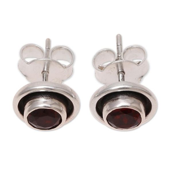 Alternate image for Circular Faceted Garnet Stud Earrings from India Framed Sparkle