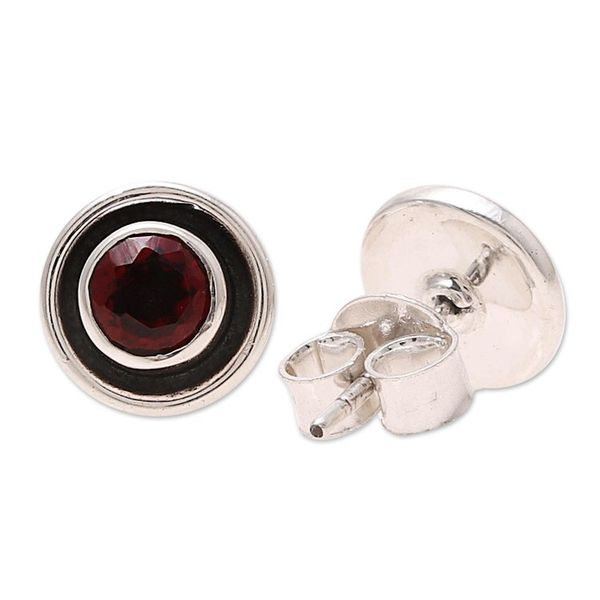 Alternate image for Circular Faceted Garnet Stud Earrings from India Framed Sparkle
