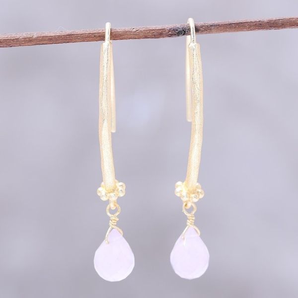 Alternate image for 22k Gold Plated Rose Quartz Dangle Earrings from India Passionate Pink