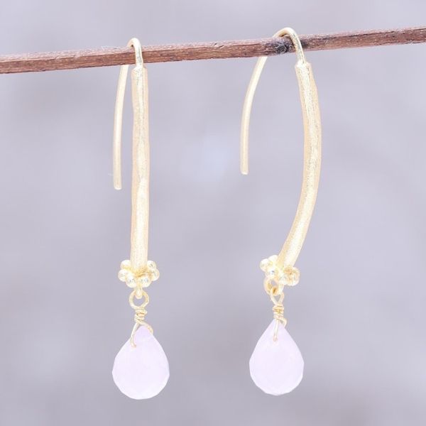 Alternate image for 22k Gold Plated Rose Quartz Dangle Earrings from India Passionate Pink