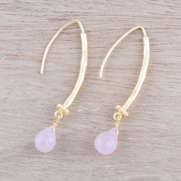 Alternate image for 22k Gold Plated Rose Quartz Dangle Earrings from India Passionate Pink