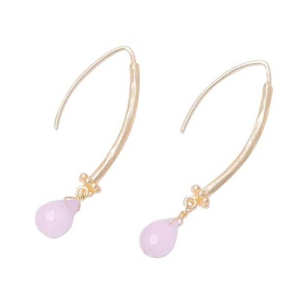 Alternate image for 22k Gold Plated Rose Quartz Dangle Earrings from India Passionate Pink