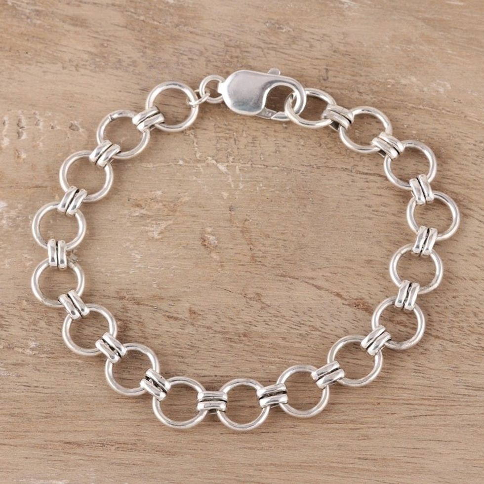 Circular Sterling Silver Link Bracelet from India 'Contemporary Circles'