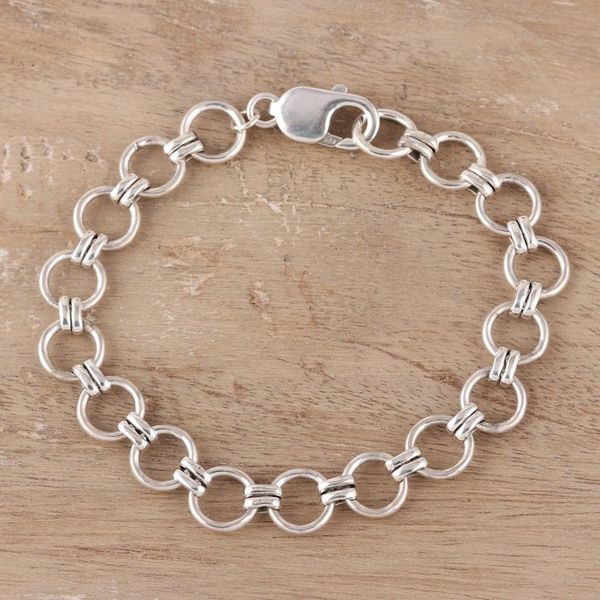 Alternate image for Circular Sterling Silver Link Bracelet from India Contemporary Circles