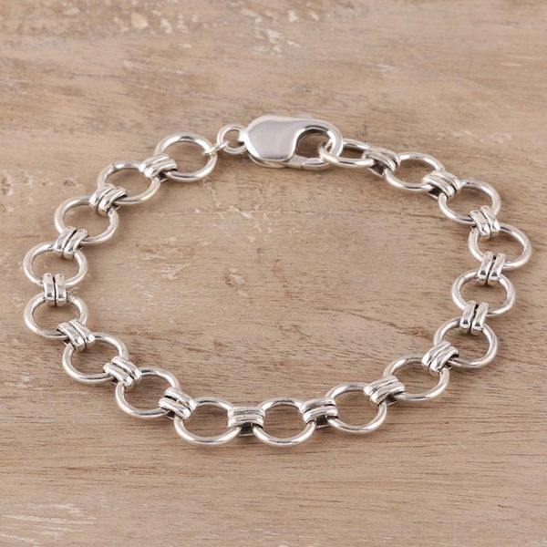 Alternate image for Circular Sterling Silver Link Bracelet from India Contemporary Circles