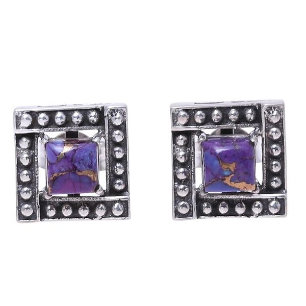 Alternate image for Square Purple Composite Turquoise Stud Earrings from India Beautiful Windows in Purple