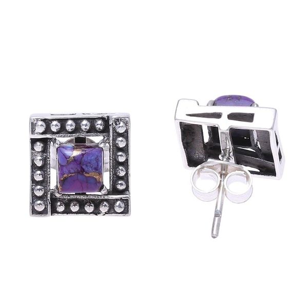 Alternate image for Square Purple Composite Turquoise Stud Earrings from India Beautiful Windows in Purple