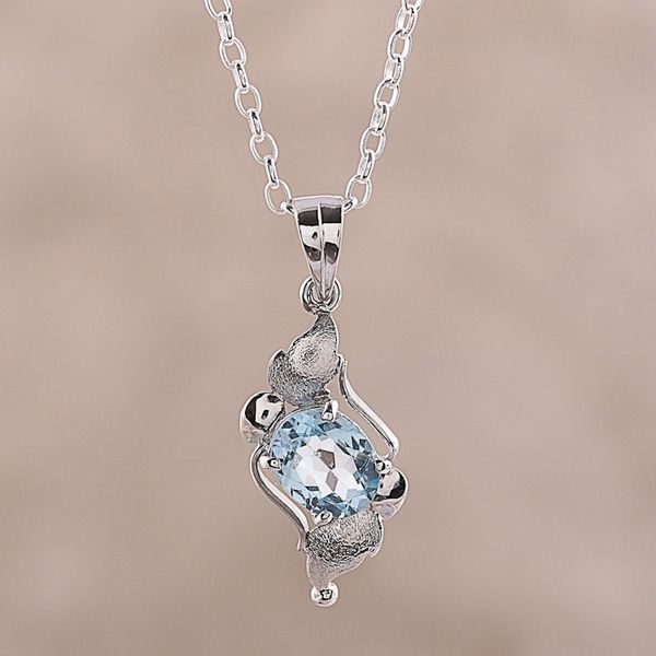 Alternate image for Rhodium Plated Blue Topaz Pendant Necklace from India Elegant Pool