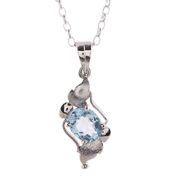 Alternate image for Rhodium Plated Blue Topaz Pendant Necklace from India Elegant Pool