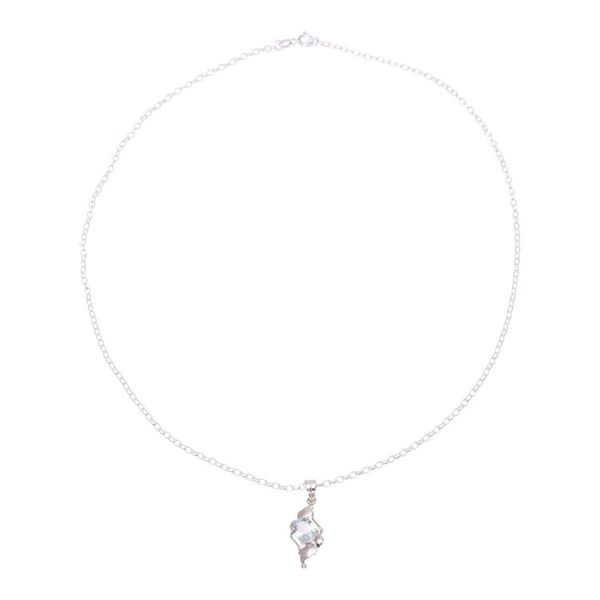 Alternate image for Rhodium Plated Blue Topaz Pendant Necklace from India Elegant Pool