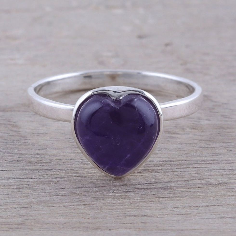Heart-Shaped Amethyst Cocktail Ring from India 'Gemstone Heart'