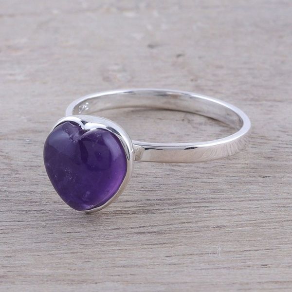 Alternate image for Heart-Shaped Amethyst Cocktail Ring from India Gemstone Heart