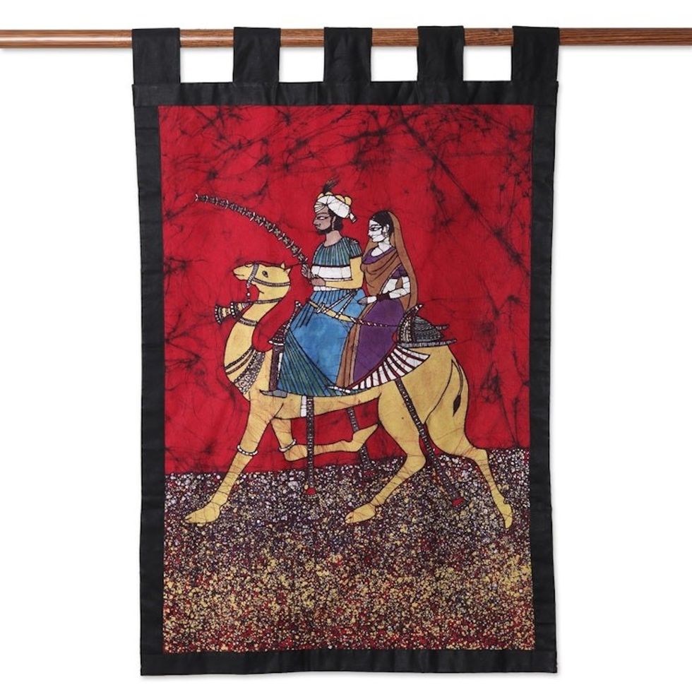 Royal Batik Cotton Wall Hanging from India 'King of Rajasthan'