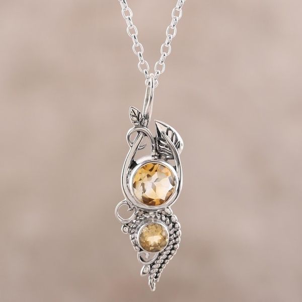 Alternate image for Leafy Citrine Pendant Necklace from India Classic Glory