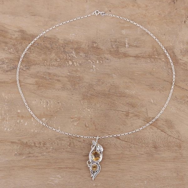 Alternate image for Leafy Citrine Pendant Necklace from India Classic Glory