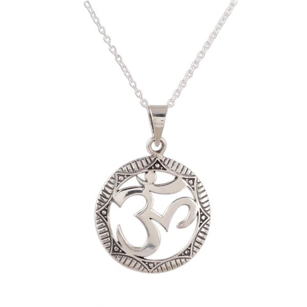 Alternate image for Sterling Silver Om Pendant Necklace from India Meditative Medallion