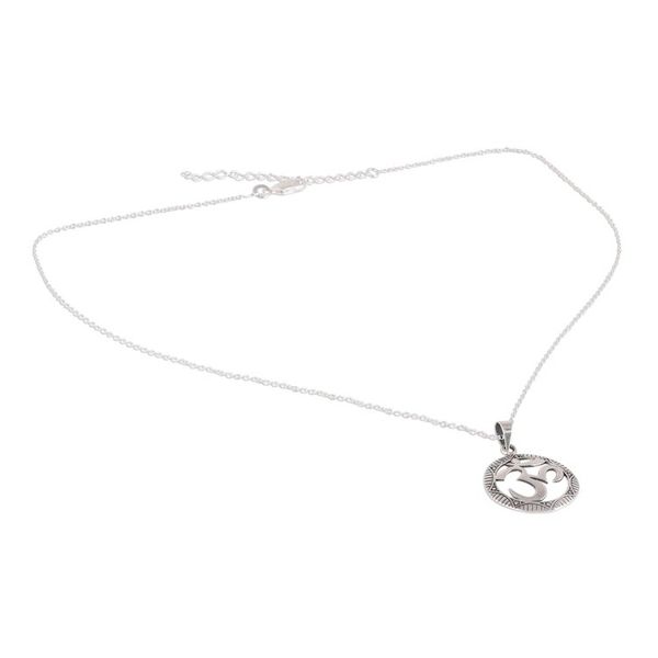 Alternate image for Sterling Silver Om Pendant Necklace from India Meditative Medallion