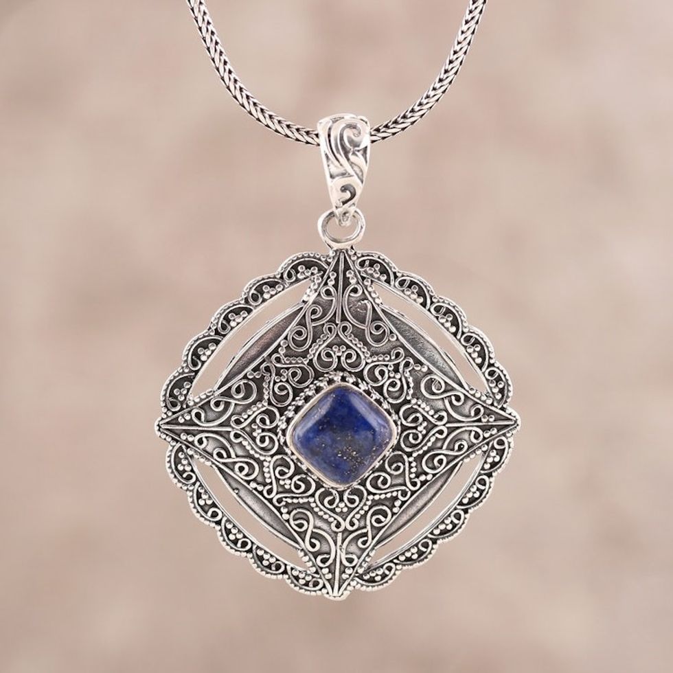 Regal Lapis Lazuli Pendant Necklace from India 'Mughal Royalty'