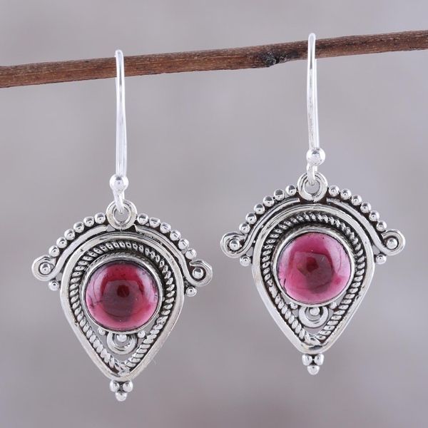 Alternate image for Artisan Crafted Garnet Dangle Earrings from India Regal Classic