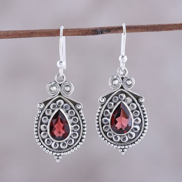 Alternate image for Pear Garnet Dangle Earrings from India Classic Style