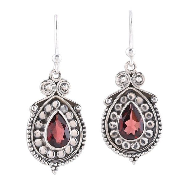 Alternate image for Pear Garnet Dangle Earrings from India Classic Style