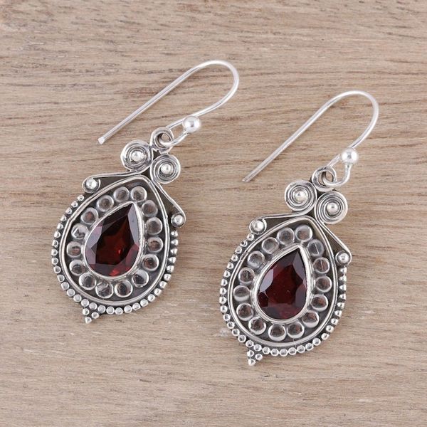 Alternate image for Pear Garnet Dangle Earrings from India Classic Style