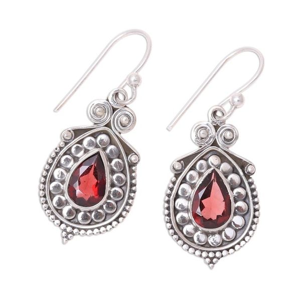 Alternate image for Pear Garnet Dangle Earrings from India Classic Style