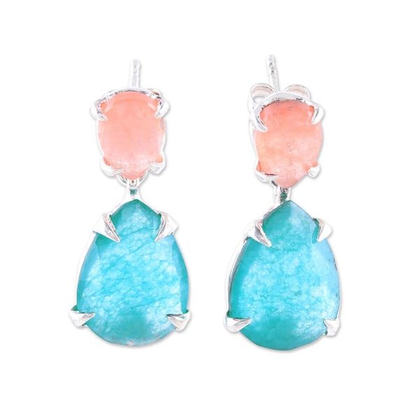 Alternate image for Peach and Blue Quartz Sterling Silver Dangle Earrings Meadow Dawn