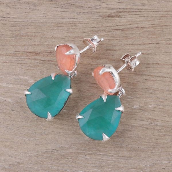 Alternate image for Peach and Blue Quartz Sterling Silver Dangle Earrings Meadow Dawn